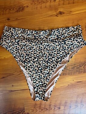 aerie Leopard Print High-Waist Bikini Bottoms - Tan, Black